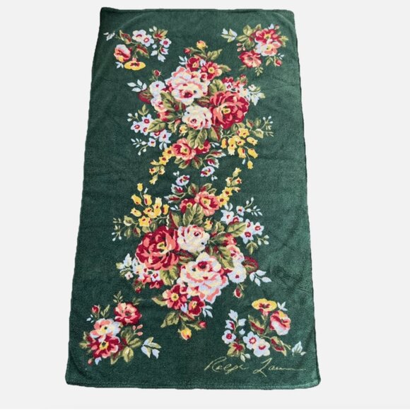Ralph Lauren LOT OF 3 Green Floral Bathroom Towel Set 2 Bath 1 Hand Rose Vintage - Picture 10 of 16